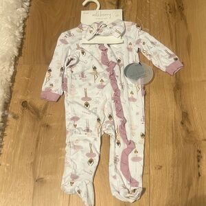 Milkberry bamboo ruffle bottom pajama with bow - dance print